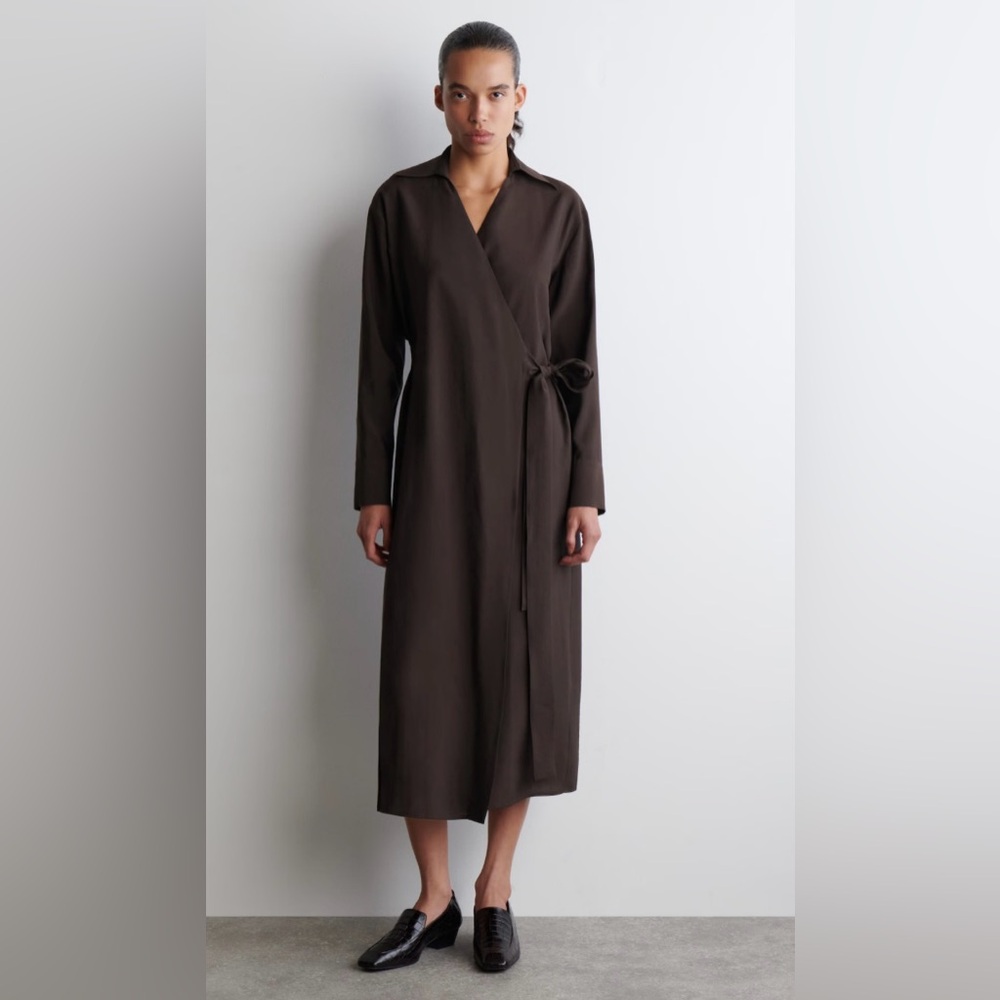 COS Dark Brown Wrap Midi Dress